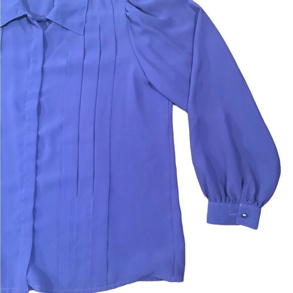 La Blouse Women’s Size 18W/38 Purple Silky Pleated Blouse Long Sleeve Top Shirt - Picture 2 of 12